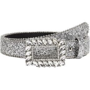 Womens Rhinestone Skinny Belts Western Bling Grommet Leather Belt for Jeans Dresses