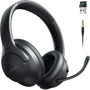 Picun Wireless Gaming Headsets with Active Noise Cancelling, 2.4Ghz/Bluetooth Over Ear Headphones with Detachable Boom Mic, 3D Surround Sound, 50H Playtime for PC, PS5/PS4, Laptop, Cellphones, Black