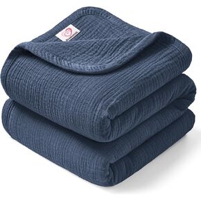 بطانية سرير أطفال من Bearmoss Muslin مقاس 45 بوصة × 45 بوصة، ناعمة وخفيفة الوزن للأطفال الصغار، بطانية سرير حرارية للجنسين هدية تزيين لحديثي الولادة (أزرق)