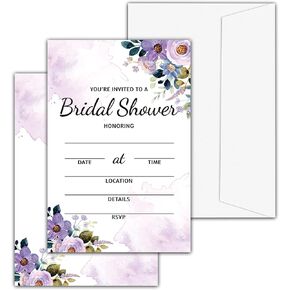 Boho Floral Greenery Invitations with Envelopes for All Occasions, 25 Pcs Blush Pink Gold Foil Blank Fill-in Invites for Bridal Shower, Wedding Reception, Engagement Party(05)