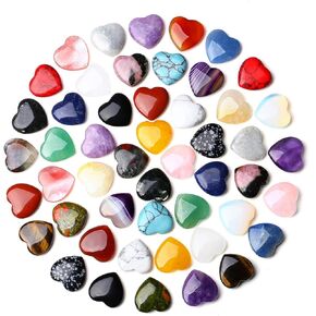 QINJIEJIE 52PCS Heart Shaped Crystals Worry Stones Natural Love Gemstones Rose Quartz Bulk Pocket Crystal Wholesale Polished Chakra Thumb Stone Reiki Energy Balancing Assorted Set Gift for Women