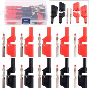 Swpeet 10Pcs Brass Insulated Safety Seal Protection Shrouded Straight 4mm Banana Plugs, Solder Cable Connector Adapters for Multimeter Test Probes