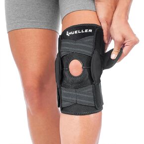 Mueller Sports Medicine Hinged Wrap Around Knee Brace for Adults, Men and Women Knee Support for Pain, Injury, or Arthritis,Black/Gray,13-21 Inches, One Size Fits Most