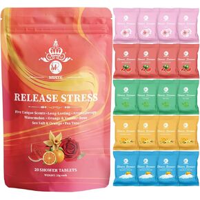 MR Shower Steamers Aromatherapy - 20 Pack Shower Bombs Aromatherapy Birthday Gifts for Women, Organic Watermelon, Orange & Vanilla, Sea Salt & Orange, Rose, Tea Tree, Gift Baskets for Women