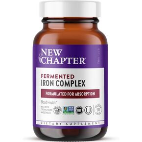 New Chapter Iron Supplement, Whole-Food Fermented Iron Complex Made with Organic Vegetables & Herbs + One Daily Non-Constipating Dose- 90ct, 3 Month Supply