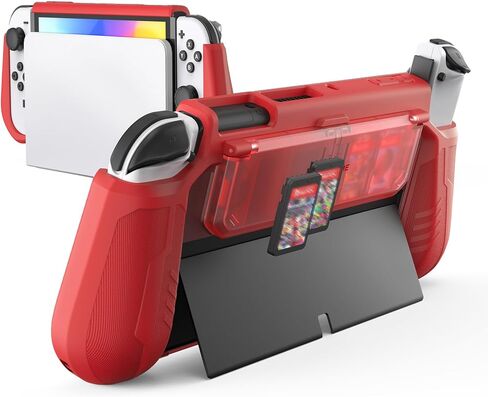 Switch OLED Case with Flip Game Storage, KIWIHOME Dockable Protective Case for Nintendo Switch OLED 2021 TPU Grip Portable Cover Accessories, Black in Kuwait