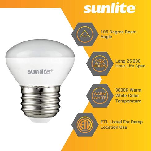 Sunlite R14/LED/E26/4W/D/27K LED R14 Mini-Reflector Floodlight 4 Watt (25W Equivalent) Light Bulbs, Medium (E26) Base, 2700K, Warm White in Saudi Arabia