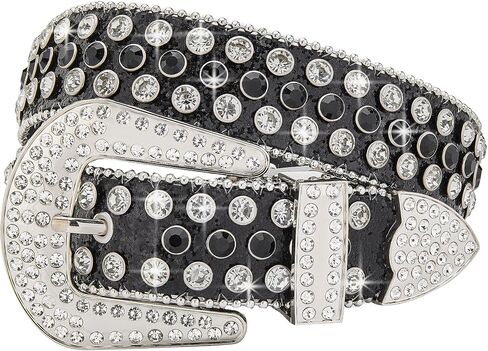 VXRXAL Men Fashion Rhinestone Belt Western Bling Studded Design Leather Diamond Belt for Jeans in Kuwait