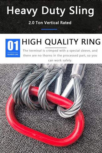 حبل سلكي باربع ارجل 1/2 انش × 5 قدم، حبل سلكي 6600 باوند 3.0 طن قدرة مقدرة رأسية، 4 ارجل مع خطافات حبال، كيبل تزوير شديد التحمل للرفع والسحب【3 طن】 in Kuwait