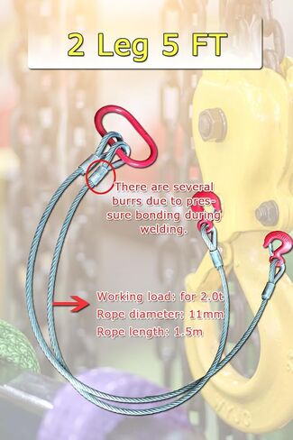 حبل سلكي باربع ارجل 1/2 انش × 5 قدم، حبل سلكي 6600 باوند 3.0 طن قدرة مقدرة رأسية، 4 ارجل مع خطافات حبال، كيبل تزوير شديد التحمل للرفع والسحب【3 طن】 in Kuwait