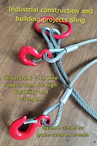 حبل سلكي باربع ارجل 1/2 انش × 5 قدم، حبل سلكي 6600 باوند 3.0 طن قدرة مقدرة رأسية، 4 ارجل مع خطافات حبال، كيبل تزوير شديد التحمل للرفع والسحب【3 طن】 in Kuwait