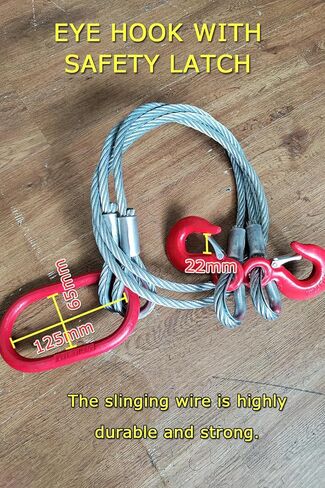 حبل سلكي باربع ارجل 1/2 انش × 5 قدم، حبل سلكي 6600 باوند 3.0 طن قدرة مقدرة رأسية، 4 ارجل مع خطافات حبال، كيبل تزوير شديد التحمل للرفع والسحب【3 طن】 in Kuwait