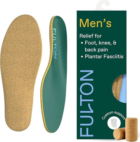 Fulton Custom Molding Cork Shoe Inserts for Men - Pain Relief Orthotic Insoles for All Day Comfort w/Plantar Fasciitis Arch Support - Arch Support Inserts Flat Feet to High Arch (Men's Size 11.5-12) in Saudi Arabia