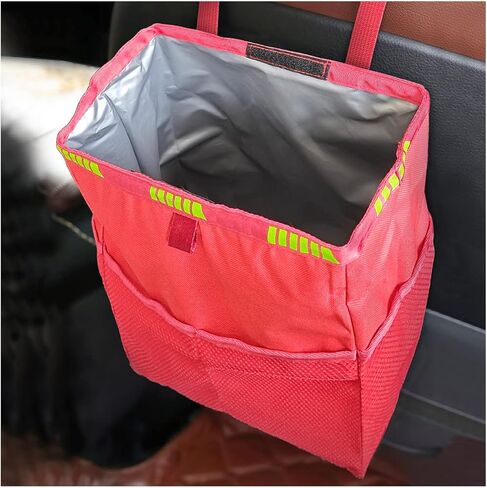 Fekey&JF Hanging Car Trash Can with Storage Pockets, Waterproof Leakproof Oxford Auto Garbage Bag, Multi-Use Organizer for Outdoor Traveling, Foldable Trash Bin for Truck, SUV, Home, Office (Pink) in Kuwait