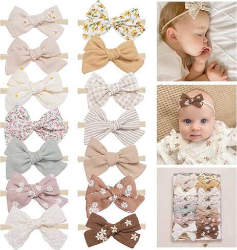Fancy Clouds Baby Girl Bows and Headbands,10 Pack of Stretchy Soft Nylon Hairbands Hair Bows for Newborns, Infants, Toddlers - Handmade Baby Hair Accessories for Girls Gifts Photo in Saudi Arabia