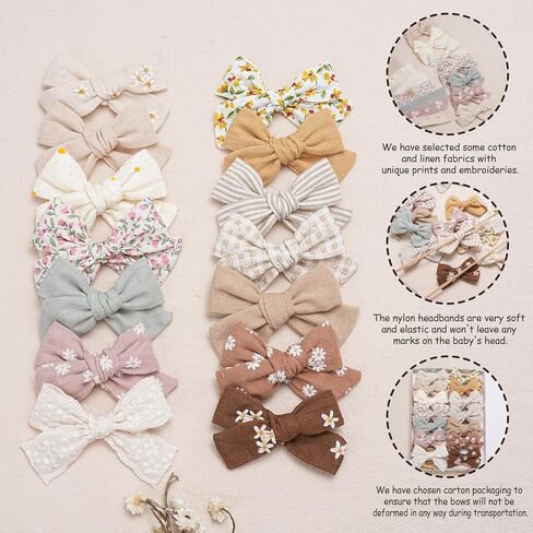 Fancy Clouds Baby Girl Bows and Headbands,10 Pack of Stretchy Soft Nylon Hairbands Hair Bows for Newborns, Infants, Toddlers - Handmade Baby Hair Accessories for Girls Gifts Photo in Saudi Arabia