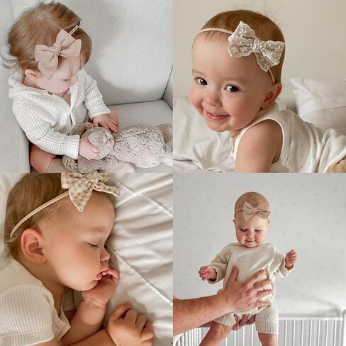 Fancy Clouds Baby Girl Bows and Headbands,10 Pack of Stretchy Soft Nylon Hairbands Hair Bows for Newborns, Infants, Toddlers - Handmade Baby Hair Accessories for Girls Gifts Photo in Saudi Arabia