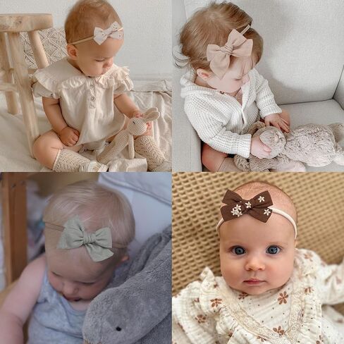 Fancy Clouds Baby Girl Bows and Headbands,10 Pack of Stretchy Soft Nylon Hairbands Hair Bows for Newborns, Infants, Toddlers - Handmade Baby Hair Accessories for Girls Gifts Photo in Saudi Arabia