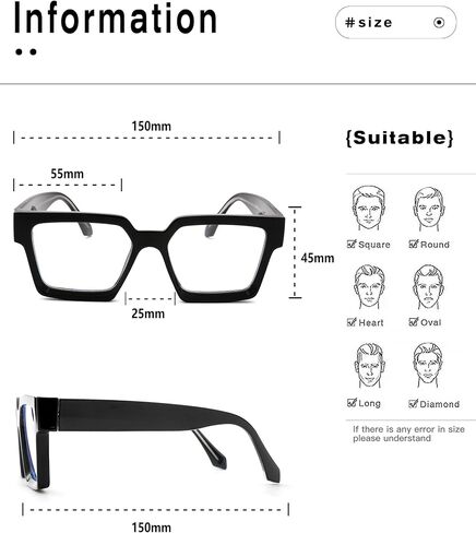 Pro Acme Oversized Square Blue Light Glasses for Men Women Fashion Rectangular Big Thick Frame UV400 Fake Eyewear in Saudi Arabia