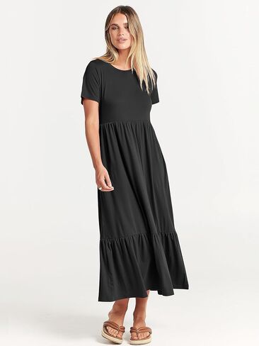 ANRABESS Women's Summer Casual Short Sleeve Crewneck Swing Dress Casual Flowy Tiered Maxi Beach Dress with Pockets in Kuwait