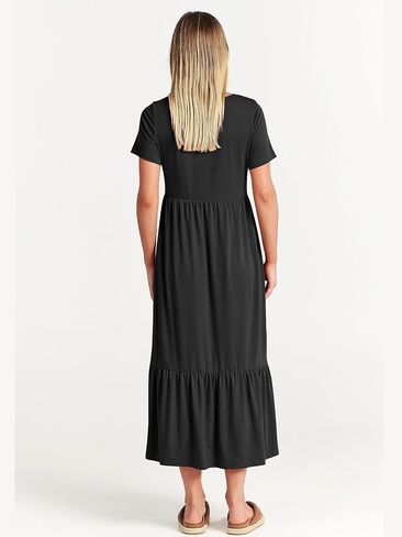 ANRABESS Women's Summer Casual Short Sleeve Crewneck Swing Dress Casual Flowy Tiered Maxi Beach Dress with Pockets in Kuwait