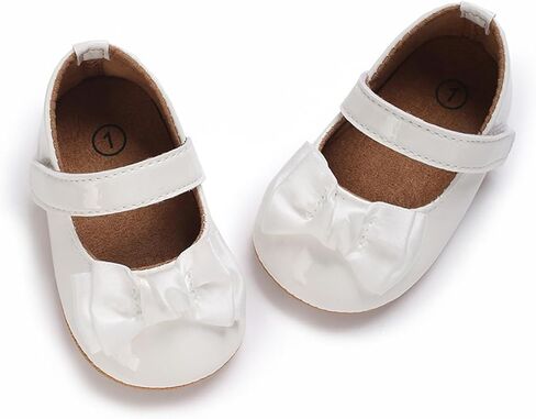 Timatego Baby Girl Mary Jane Flats Lace Bow Non-Slip Soft Sole Newborn First Walker Wedding Princess Party Dress Shoes in Kuwait
