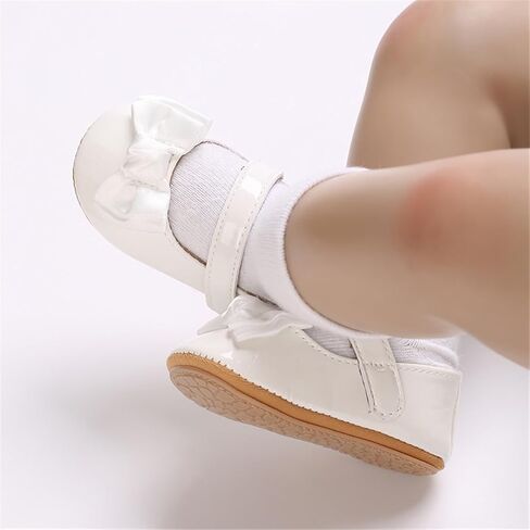 Timatego Baby Girl Mary Jane Flats Lace Bow Non-Slip Soft Sole Newborn First Walker Wedding Princess Party Dress Shoes in Kuwait