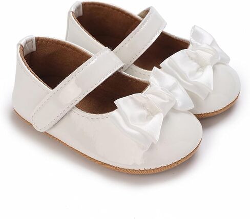 Timatego Baby Girl Mary Jane Flats Lace Bow Non-Slip Soft Sole Newborn First Walker Wedding Princess Party Dress Shoes in Kuwait