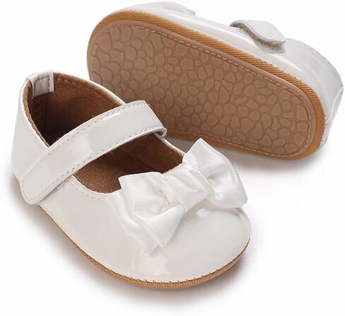 Timatego Baby Girl Mary Jane Flats Lace Bow Non-Slip Soft Sole Newborn First Walker Wedding Princess Party Dress Shoes in Kuwait