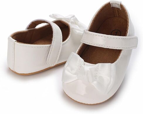 Timatego Baby Girl Mary Jane Flats Lace Bow Non-Slip Soft Sole Newborn First Walker Wedding Princess Party Dress Shoes in Kuwait