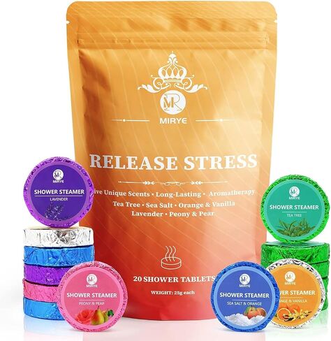 MR Shower Steamers Aromatherapy - 20 Pack Shower Bombs Aromatherapy Birthday Gifts for Women, Organic Watermelon, Orange & Vanilla, Sea Salt & Orange, Rose, Tea Tree, Gift Baskets for Women in Kuwait