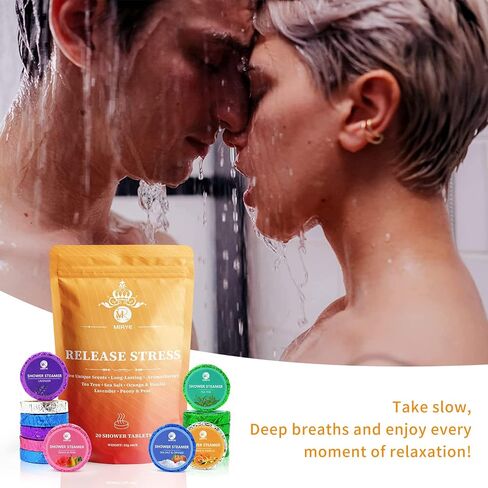 MR Shower Steamers Aromatherapy - 20 Pack Shower Bombs Aromatherapy Birthday Gifts for Women, Organic Watermelon, Orange & Vanilla, Sea Salt & Orange, Rose, Tea Tree, Gift Baskets for Women in Kuwait