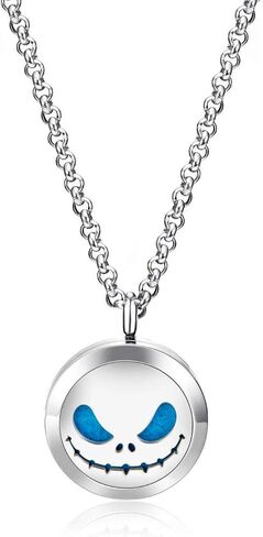 Wild Essentials Jack Skullington Essential Oil Diffuser Necklace, Stainless Steel Locket Pendant with 24 inch Chain, 12 Color Refill Pads, Customizable Color Changing Perfume Jewelry for Aromatherapy in Kuwait