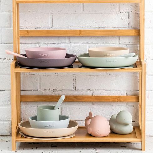 Silicone Children Tableware Set of 4 Pieces, Complete Meal with Plate, Bowl, Cup, Spoon - Safe, Stylish, Portable - Green in Kuwait