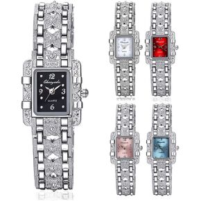 CdyBox 5Pack Women Small Square Diamond Watches Alloy Quartz Ladies Bracelet Wristwatch Crystal Watch