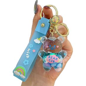 Cute Bear Keychain | Aesthetic Liquid Floating Figure Lanyard Key Chain Key Ring Holder for Bag Charms and Car Keys