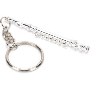 TOPINCN Flute Design Keychain Musical Instrument Ornament Silver Color for Wallet, Backpack, Art Craft Key Ring Phone Charm Bag Decor