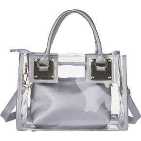 Women Clear Handbags 2 in 1 Jelly Tote Purse Transparent Messenger Shoulder Crossbody Bag