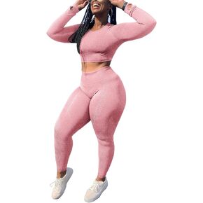 NAKAAH Workout Sets for Women Seamless High Waist Cute Crop Tops Yoga Two Piece Outfits for Women