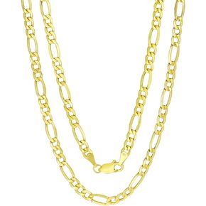 Nuragold 14k Yellow Gold 4.5mm Figaro Chain Link Pendant Necklace, Mens Womens Jewelry Lobster Clasp 16" 18" 20" 22" 24" 26" 28" 30"