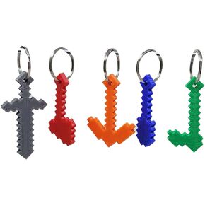 RAE Industries Keychain Tools for Kids keychains Pack of Sword, Axe, Pickaxe & Shovel with Hole | Keychain Rings Decor for Keys, Bags, Backpacks (5PCS) Multi Color
