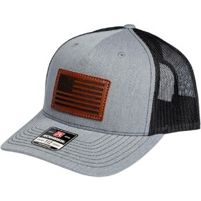 | American Flag Leather Patch Hat Richardson 112 Trucker Style Cap Mesh Snapback Adjustable OSFM