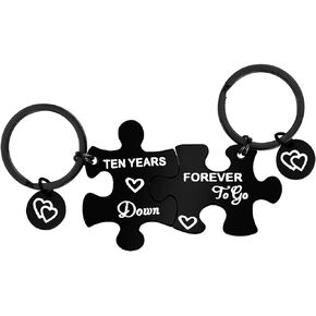 Vadaka Anniversary Keychain Gift Jewelry Couple Keychain 10th Anniversary Keychain Couple Jewelry Gift 10 Years Anniversary Key Chain for Boyfriend Girlfriend Husband Wife,His and Hers Jewelry Gift