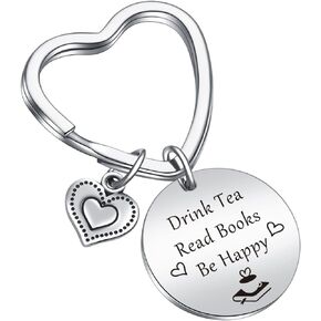 JIUSHUN Tea Party Keychain Bibliophile Jewelry Book Lover Jewelry Writer Keychain Book Nerd Keychain Reading Jewelry Bookworm Jewelry Literary Keychain Book Nerd Gift Bookworm Gift Drink Tea Keychain