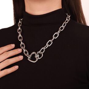 Kercisbeauty Silver Thick Miami Cuban Link Chain Heart Lock Choker Necklace for Women Girls Nightclub Party Statement Fashion Jewelry