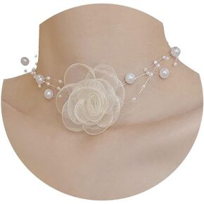 Boho Flower Pearl Choker Necklace for Floral Choker,Women Dainty Pearl Beaded Chain Collar Necklace Flower Necklace for Teen Girls Trendy Jewelry