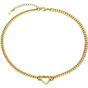 OIDEA Heart Choker Necklace for Women, Punk Cuban Curb Link Chain Necklace Adjustable Neckband Collar Choker Jewelry Gift, Chain 16.14"+1.96"