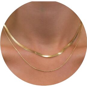 Dainty Choker Necklace,14K Gold Filled Snake Chain Necklace Herringbone Adjustable Simple Choker Necklace for Women