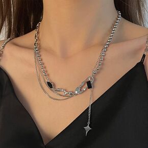 Kercisbeauty Titanium Steel Ball Link Chain Black Crystal Irregular Design Choker Necklace for Women Girls Punk Jewelry