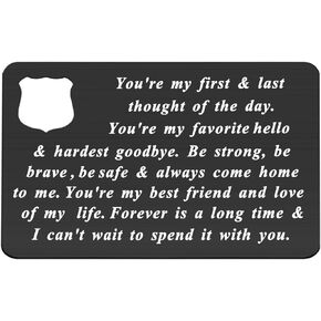 BEKECH Police Jewelry Police Officer Wallet Card Husband Gift You're My First and Last Thought Wallet Insert Gift from Wife